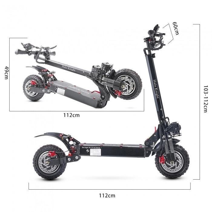 Halo Knight T104 Electric Scooter, 10-inch Off-road Tyres, 52V 1000W*2 Motor, Max. speed 65km/h - Black
