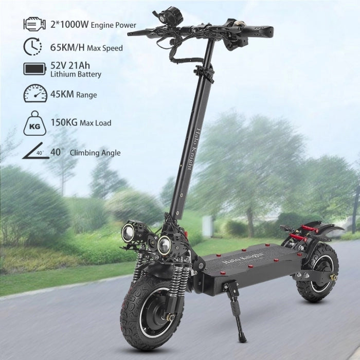 Halo Knight T104 Electric Scooter, 10-inch Off-road Tyres, 52V 1000W*2 Motor, Max. speed 65km/h - Black
